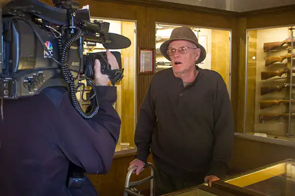 TV camera crew interviews Peter about his wish
