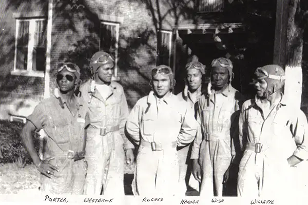 A vintage photograph of six young pilots in WWII