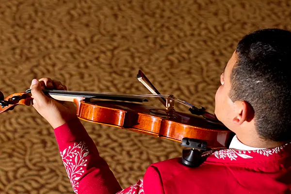 A young man plays violin