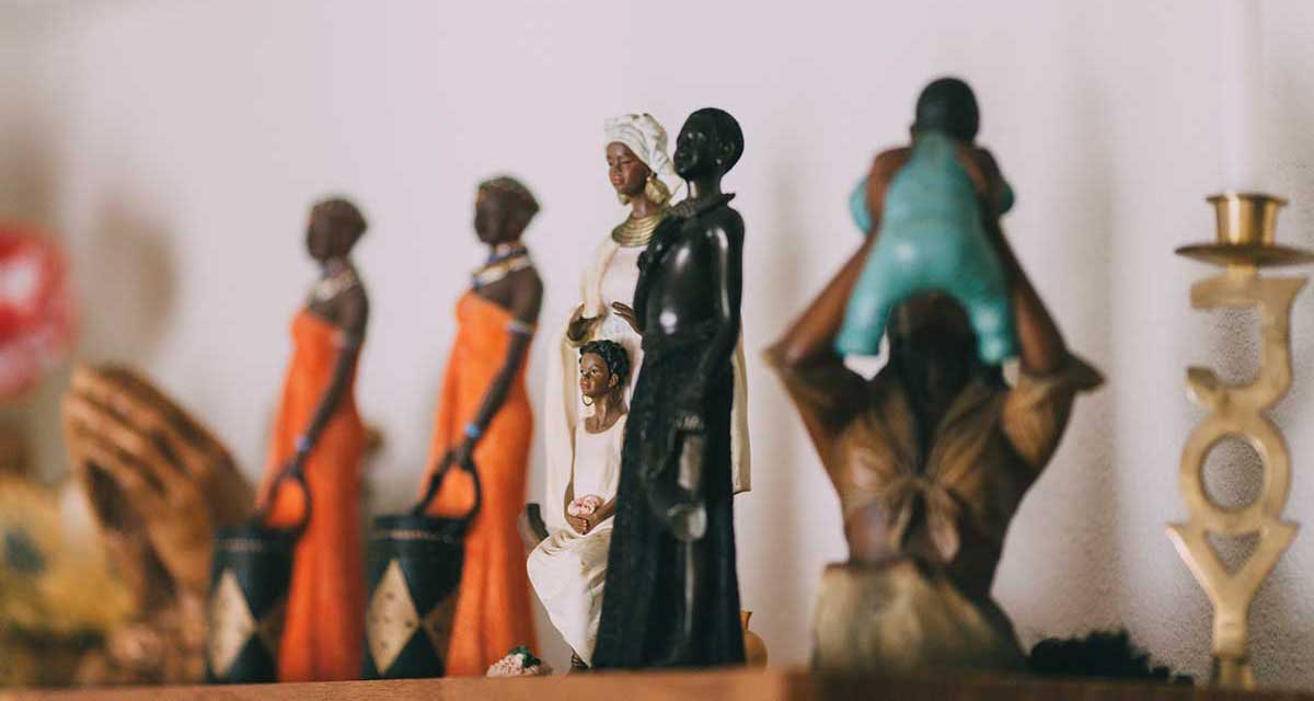 Close up of figurines on wish recipient Irene's shelf in her home