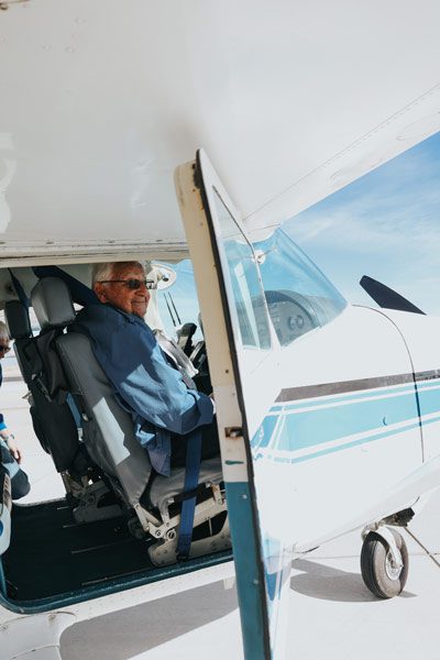 Heinz sitting inside Cessna airplane before takeoff