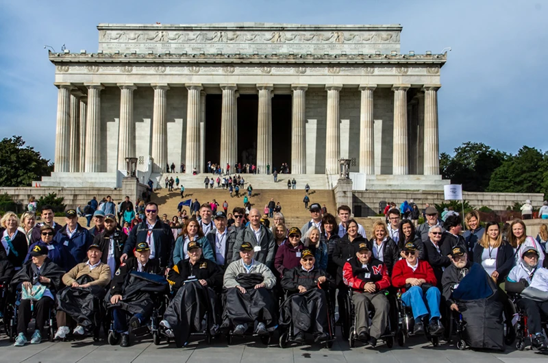 US Veterans in front of the Lincoln Memorial in Washington, D.C. 