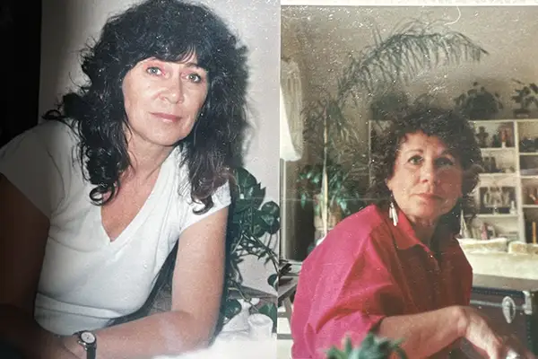 Vintage photographs of two sisters sit side by side.