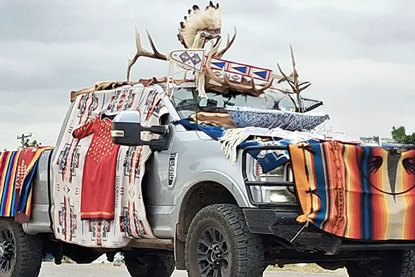 A truck is decorated for the annual Crow Fair and Parade in Montana.